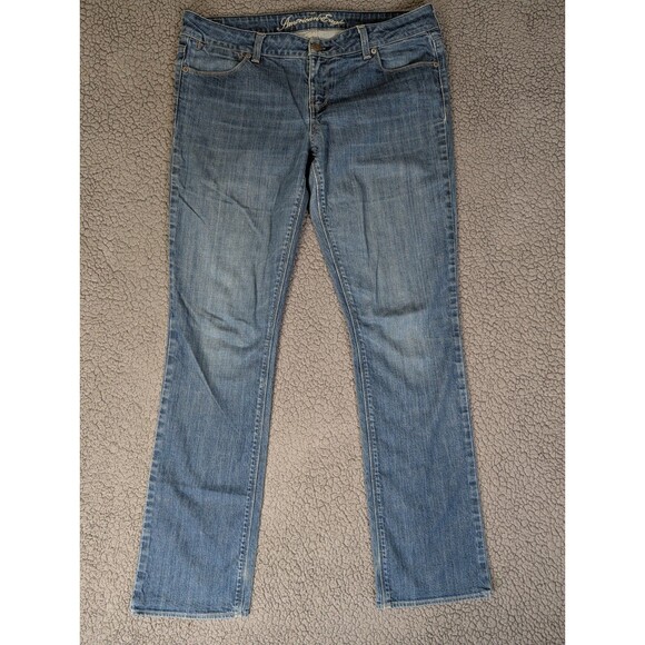 American Eagle Jeans Women's Size 14 Blue Denim 77 Straight Mid Rise Stretch - Picture 1 of 11